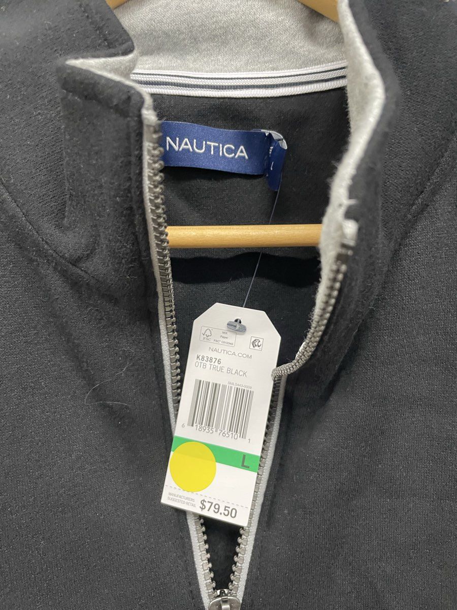 Nautica Men's True Black Mock Neck Quarter Zip Pullover Sweatshirt NWT Sz L