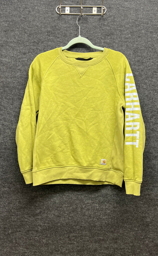 Carhartt Relaxed Fit Logo Sleeve Crewneck Sweatshirt Neon Yellow Sz S (4-6)