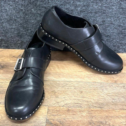 Kensie Womens Black Ghana Studded Monk Strap Leather Loafers Shoes Size 7