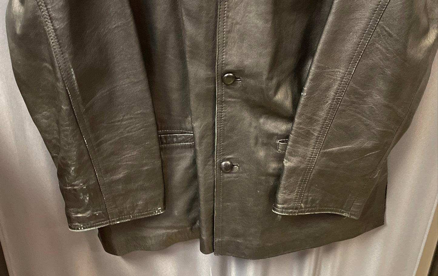 Vera Pelle Men's Black Leather Car Coat Made in Italy Button Front Sz S