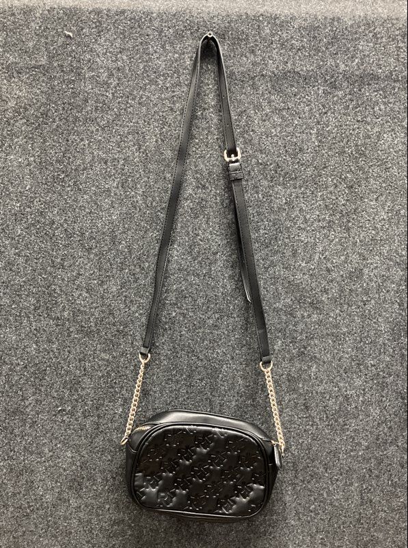 DKNY Black Logo Embossed Crossbody Camera Bag Small Gold Hardware