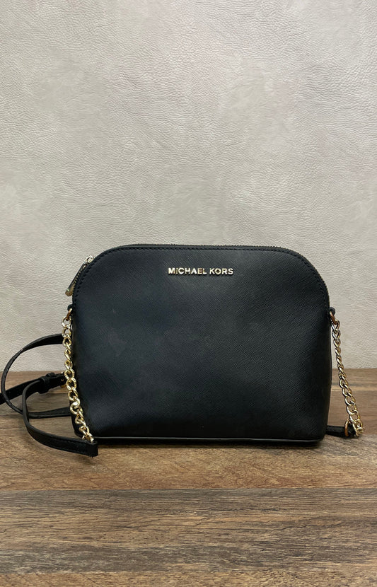 Michael Kors Black Saffiano Leather Jet Set Travel Dome Crossbody Bag Gold