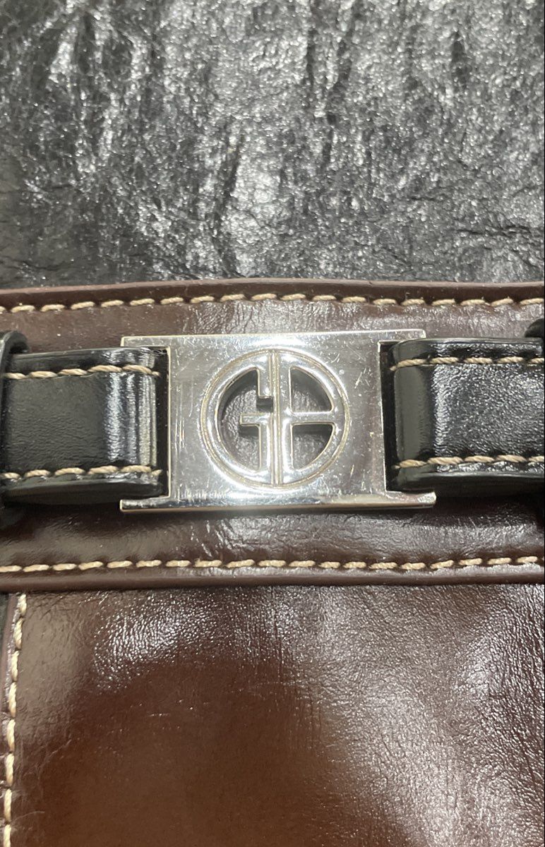 Giani Bernini Black Brown Leather Satchel Shoulder Bag Silver Hardware