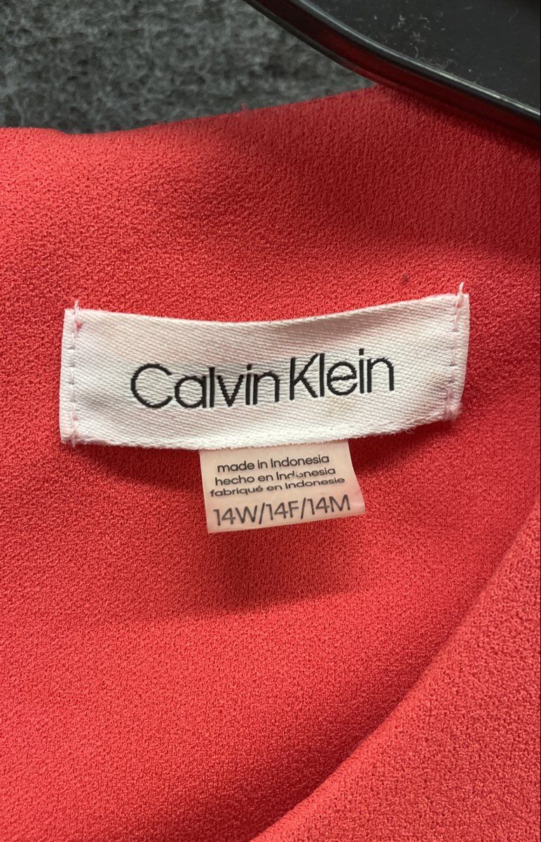 Calvin Klein Women's Pink Sleeveless Fit & Flare Dress Mesh Hem Sz 14