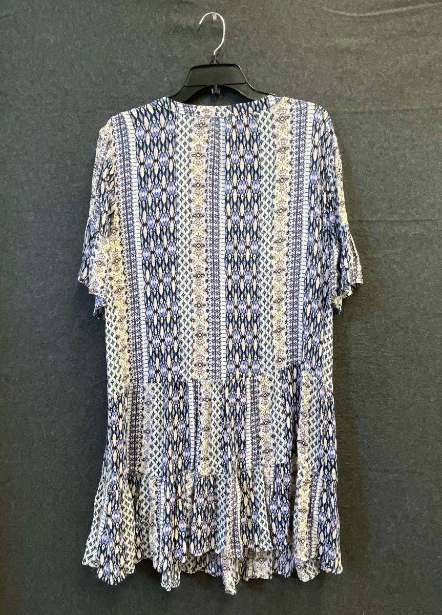 LOFT Women's Geometric Boho Tiered Rayon Short Sleeve V-Neck Dress Sz L
