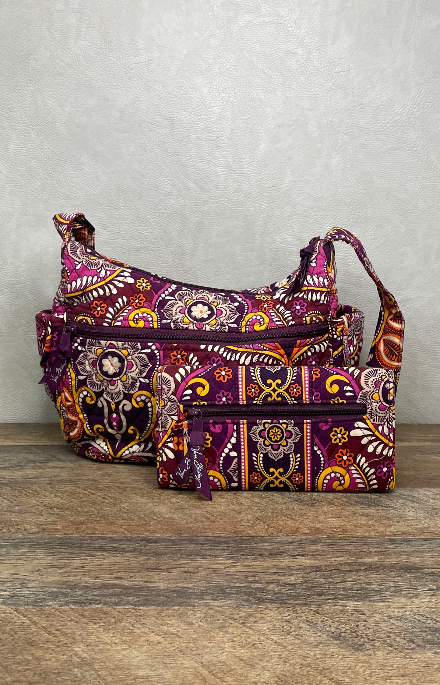 Vera Bradley Purple Orange Paisley Quilted Cotton Crossbody Bag and Wallet Set