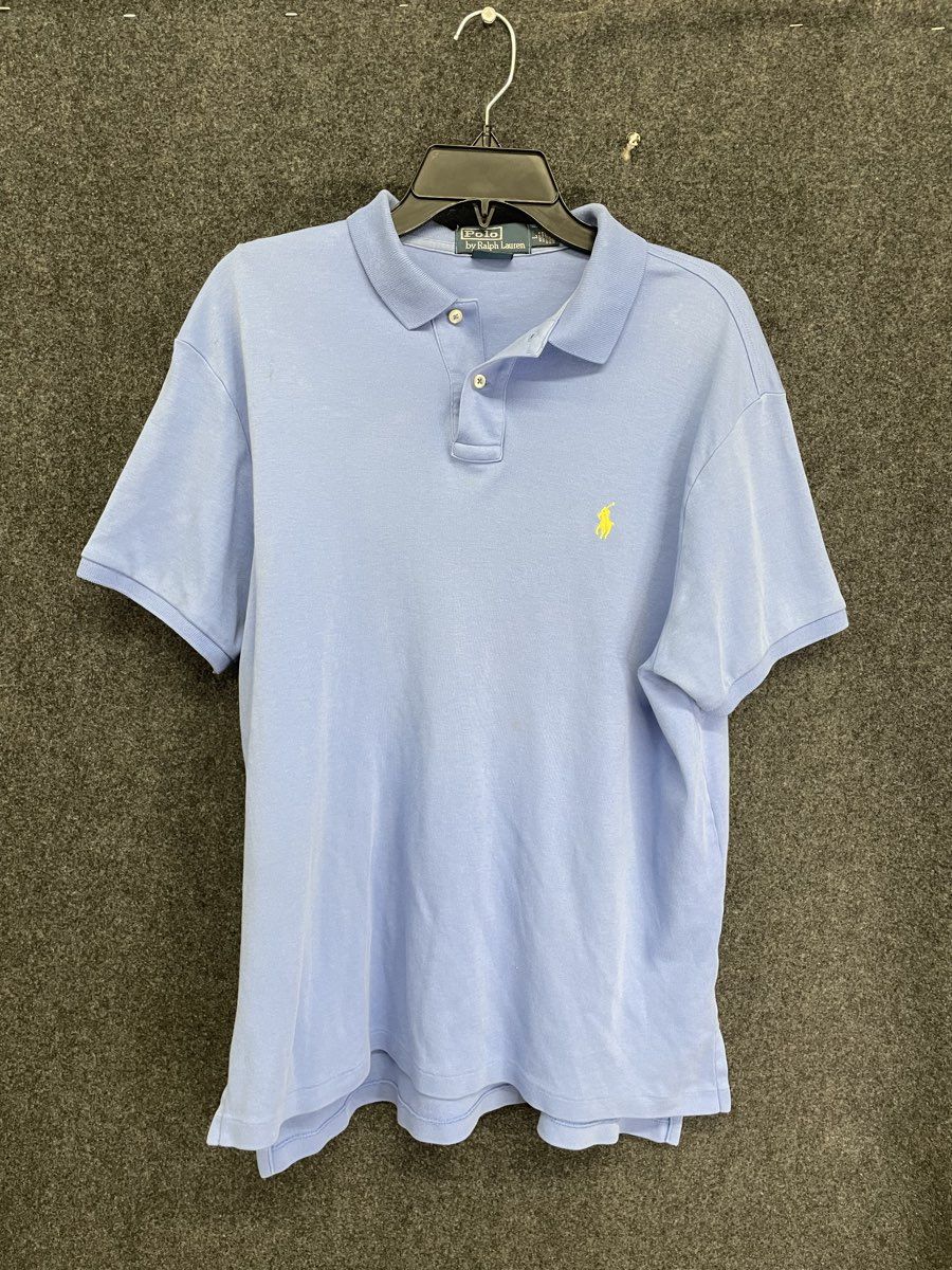 Polo Ralph Lauren Men's Blue Custom Fit Short Sleeve Polo Shirt Yellow Pony Sz L
