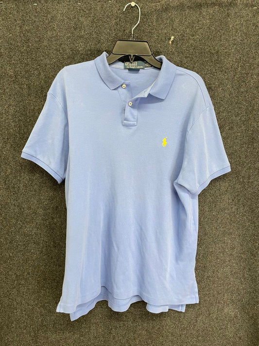 Polo Ralph Lauren Men's Blue Custom Fit Short Sleeve Polo Shirt Yellow Pony Sz L