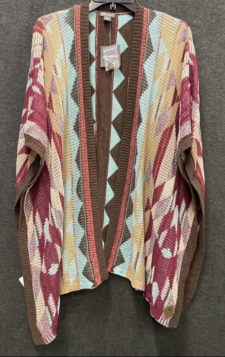 Eddie Bauer Women's Geometric Open Front Cardigan Cotton Wool Sz XS/S NWT