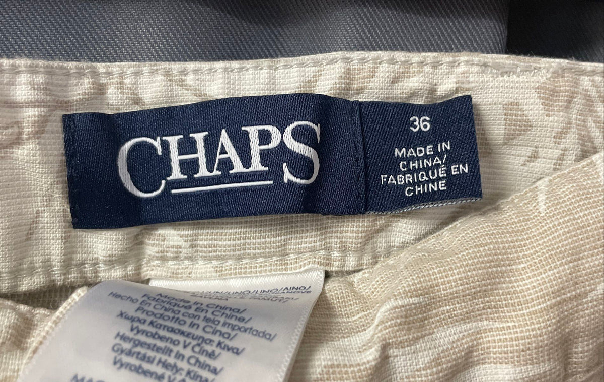 Chaps Men's Beige Tropical Palm Print Linen Blend Shorts Size 36