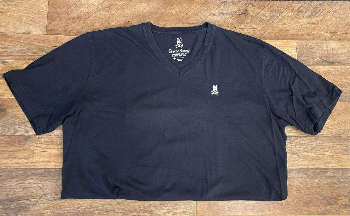 Psycho Bunny Men's Navy Blue V-Neck T-Shirt 100% Pima Cotton Logo Sz 8 XXXL