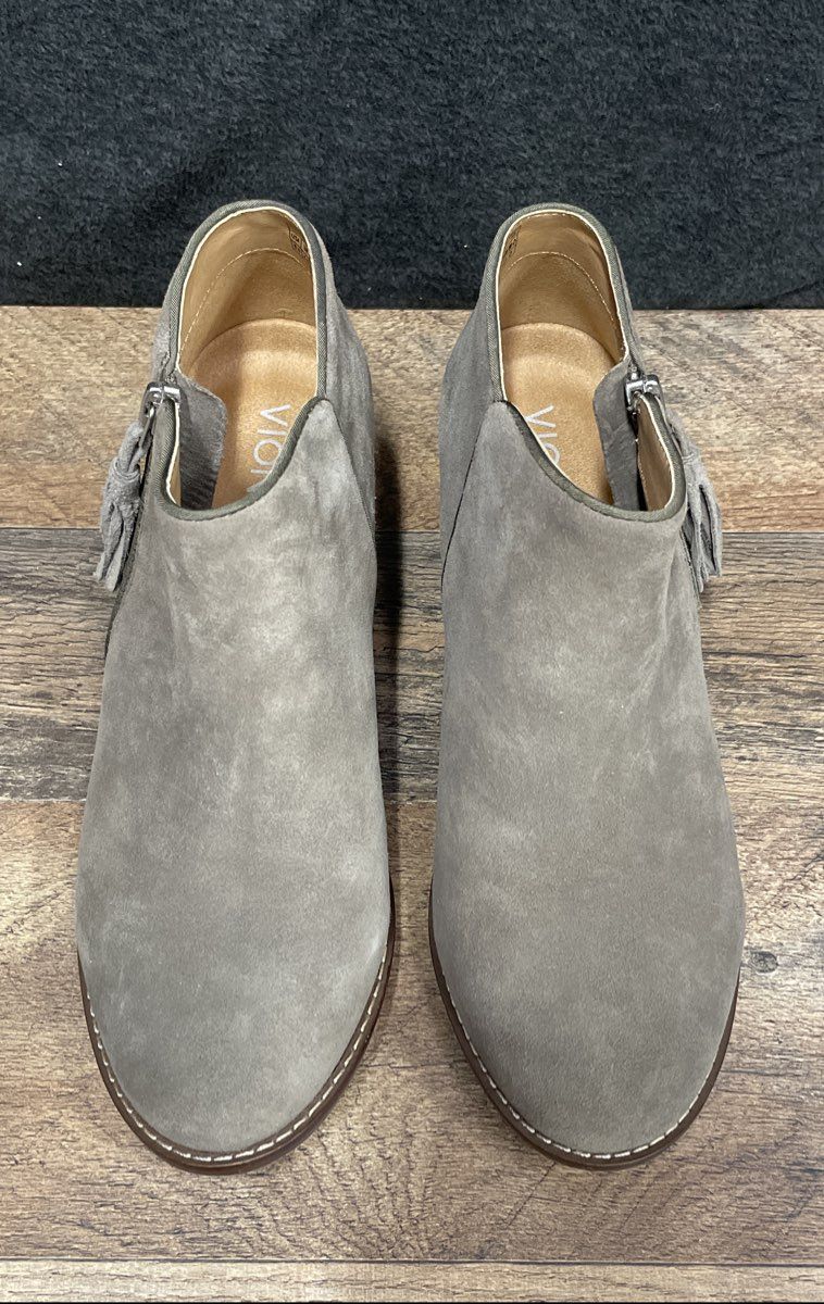 Vionic Serena Grey Suede Side Zip Tassel Ankle Booties Women's Size 6.5
