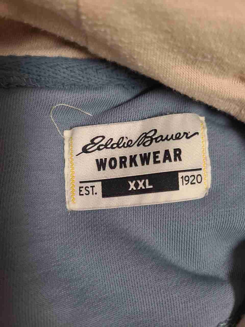 Eddie Bauer Men's Workwear Hoodie Light Blue Graphic Sleeve Pullover Sz XXL