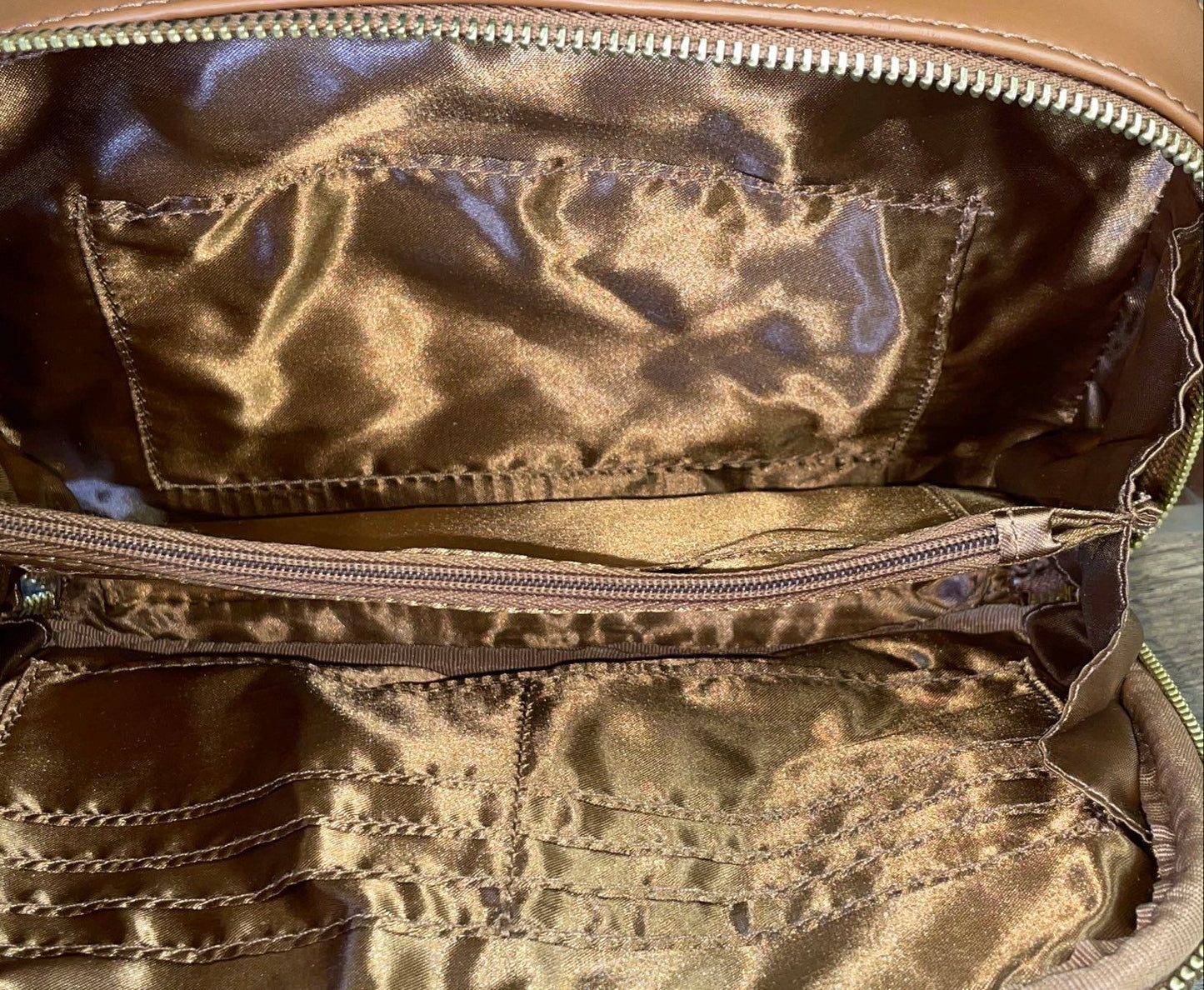 Joy & Iman Tan Double Zip Crossbody Bag Gold Hardware NWT