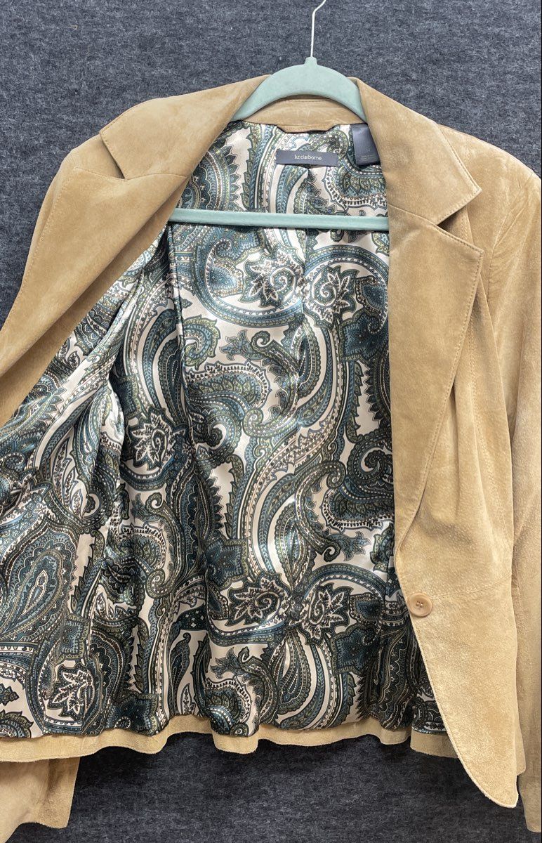 Liz Claiborne Women's Tan Suede Leather Single Button Blazer Jacket Sz 14