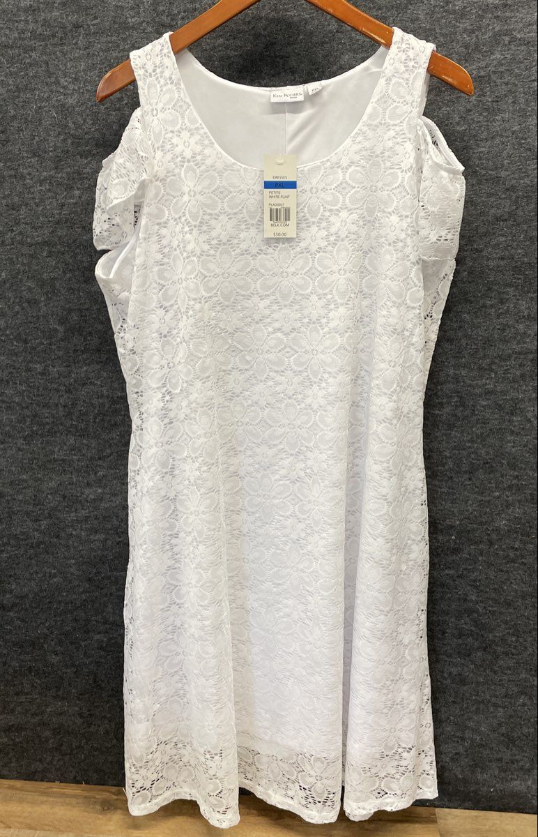 Kim Rogers Women's White Floral Lace Cold Shoulder Dress Petite Sz PXL NWT
