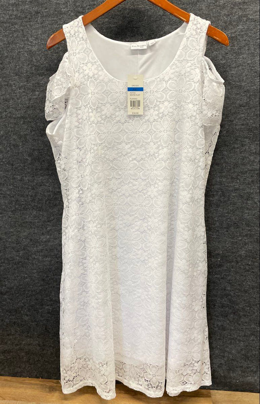 Kim Rogers Women's White Floral Lace Cold Shoulder Dress Petite Sz PXL NWT