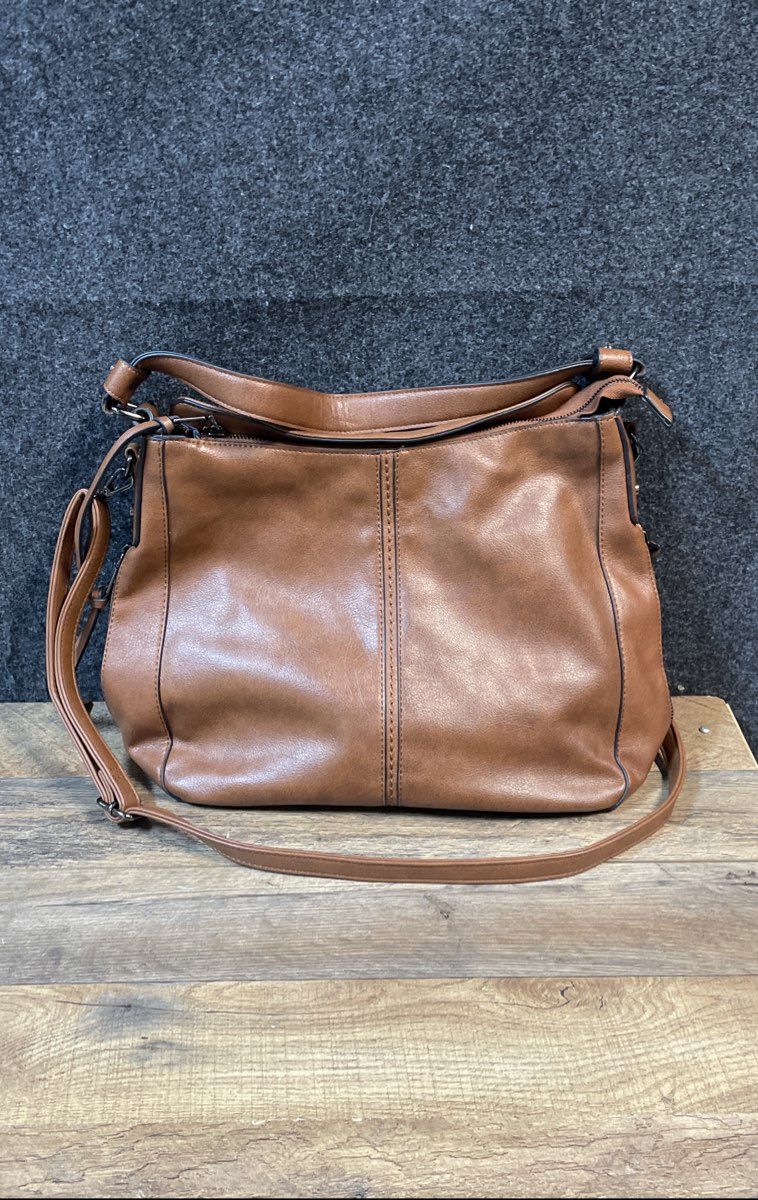 Realer Brown Vegan Leather Large Hobo Shoulder Crossbody Bag Gunmetal Hardware