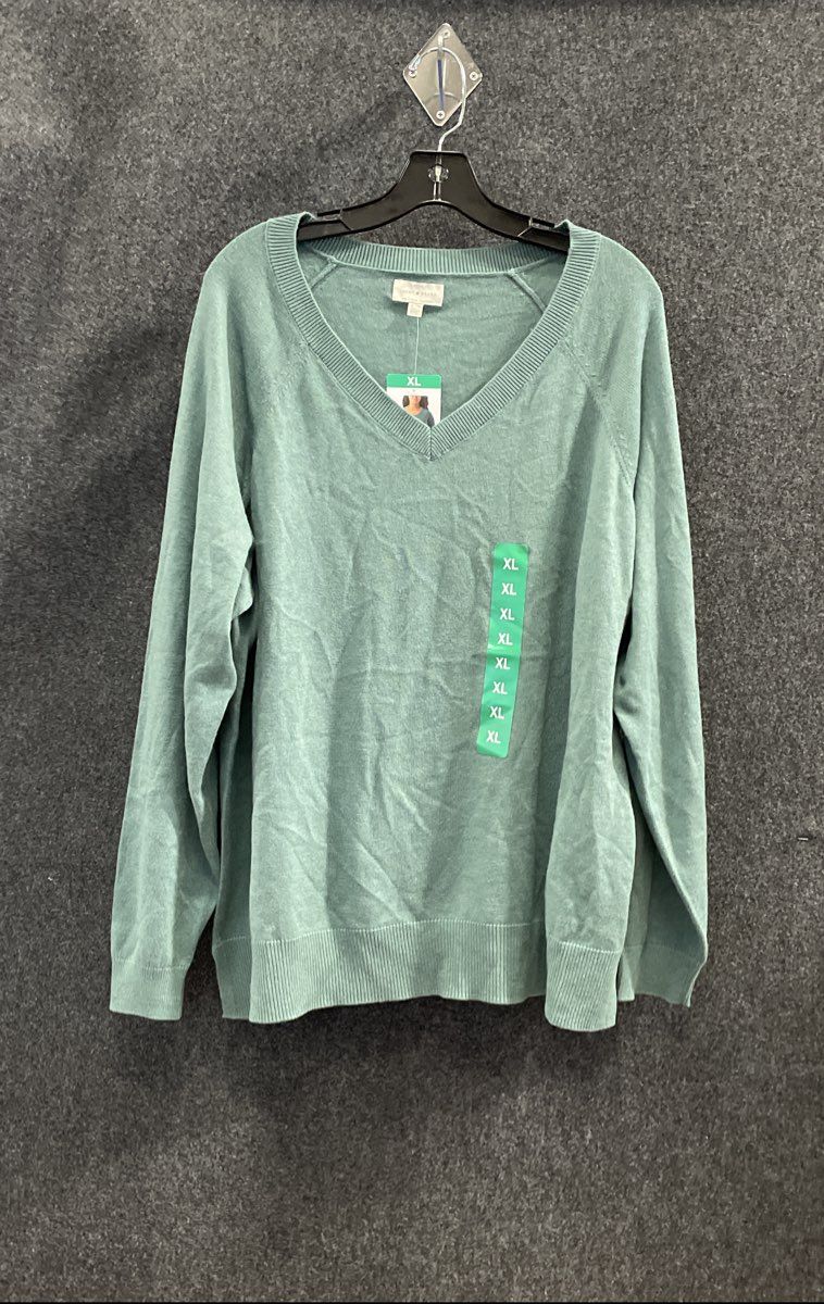 Lucky Brand Women's Green Sea Pine V-Neck Sweater Knit Pullover Sz XL NWT