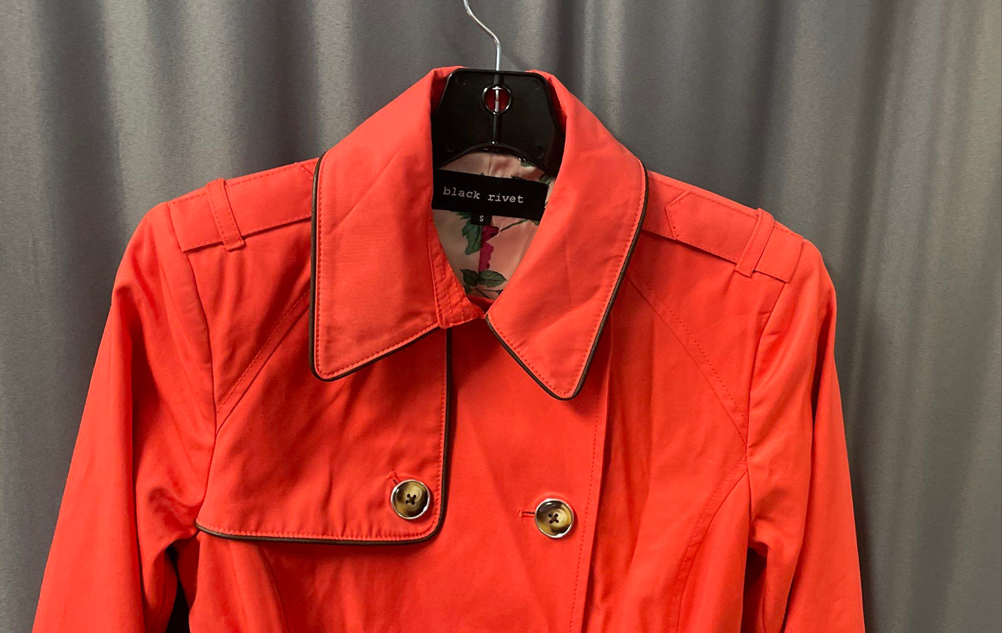 Black Rivet Women's Red Orange Double Breasted Belted Trench Jacket Sz S