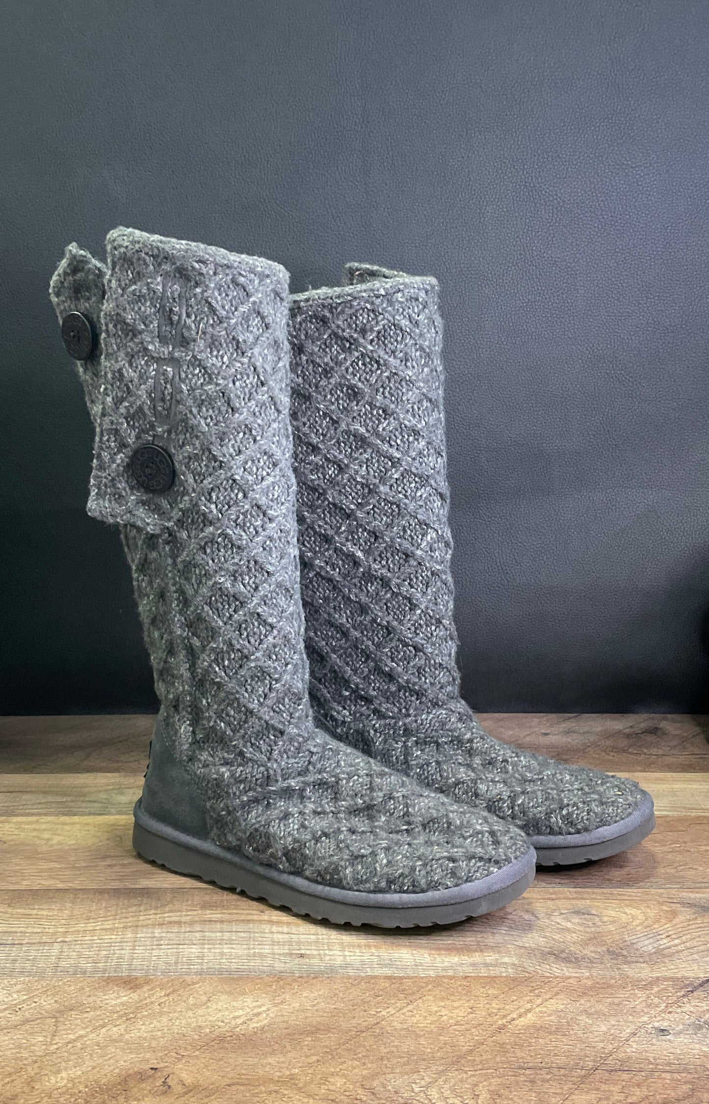 UGG Lattice Cardy 3066 Charcoal Grey Knit Tall Women's Boots Size 8