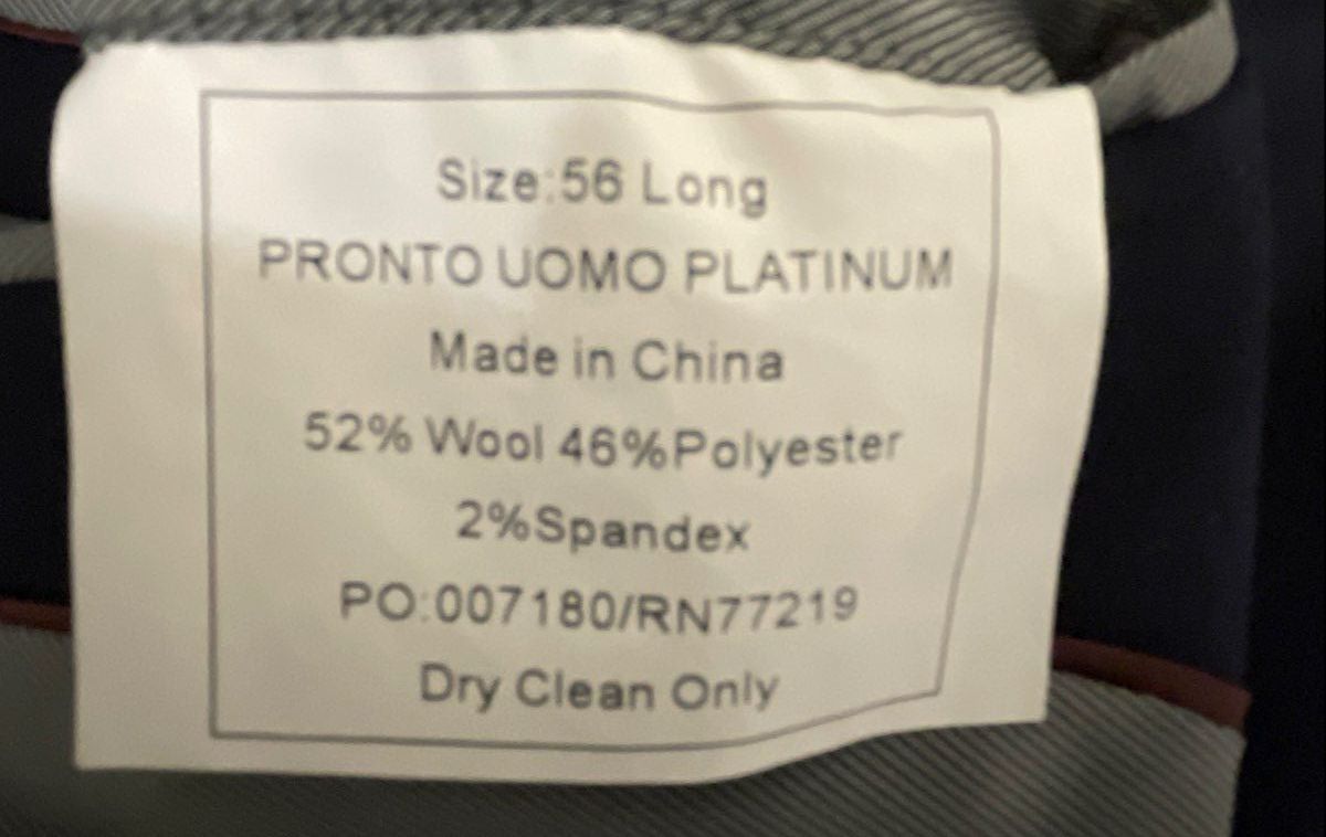 Pronto Uomo Platinum Men's Navy Blue Wool Blend Two Button Blazer Sz 56 L