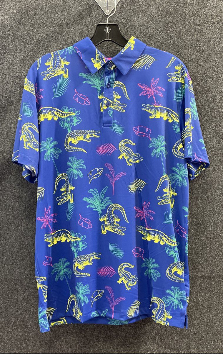 Birdie Bound Men's Golf Polos Lot of 2 Blue Alligator Pink Gradient Sz M