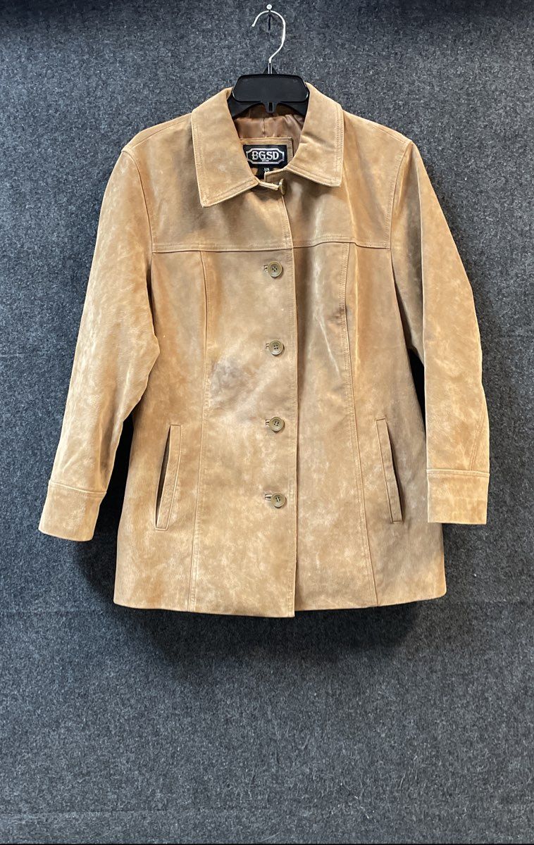 BGSD Men's Brown 100% Suede Leather Button Front Coat Jacket Size Large
