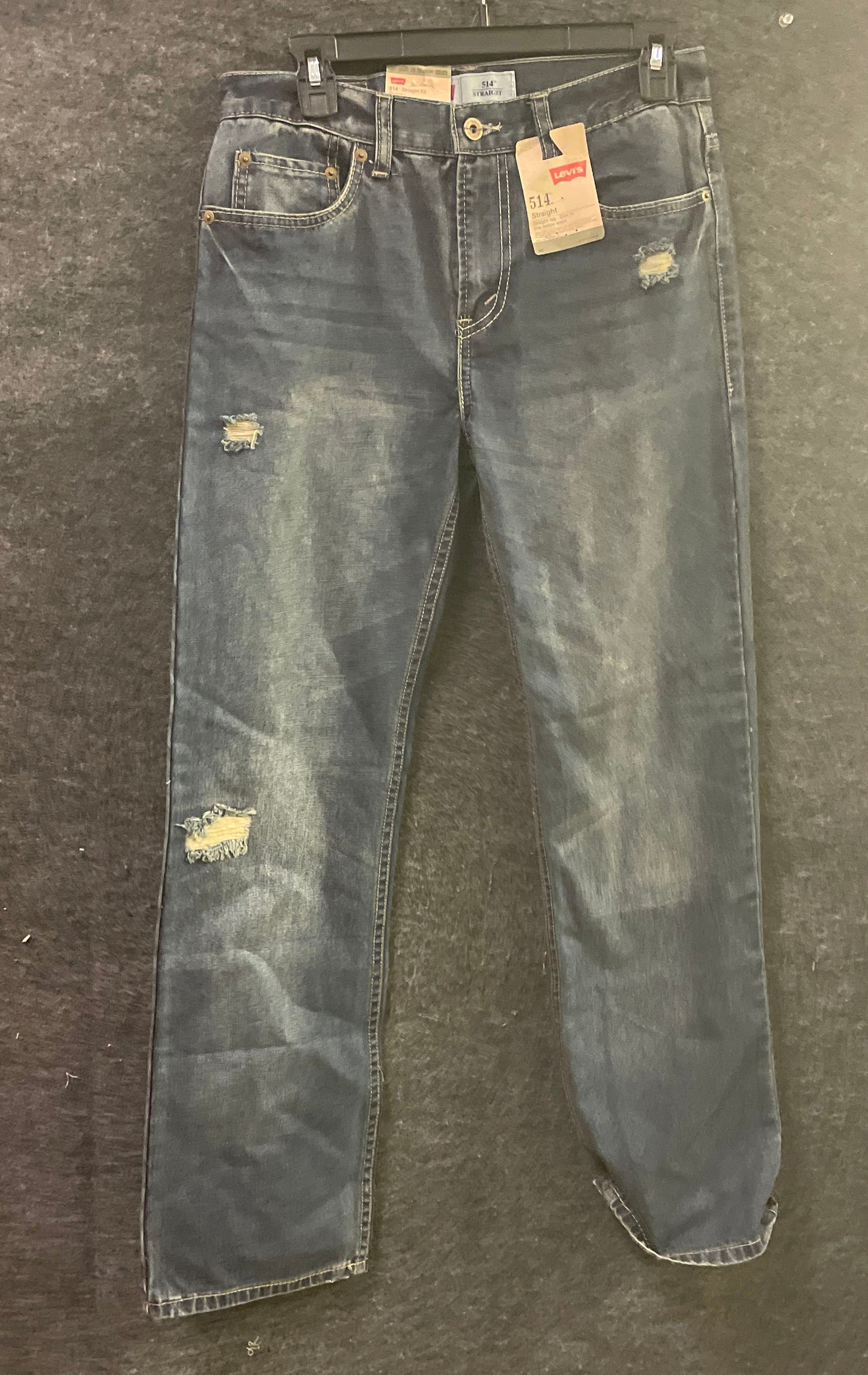 Levi's Boys' 514 Straight Fit Blue Distressed Riptorn Jeans Sz 18 29x29 NWT