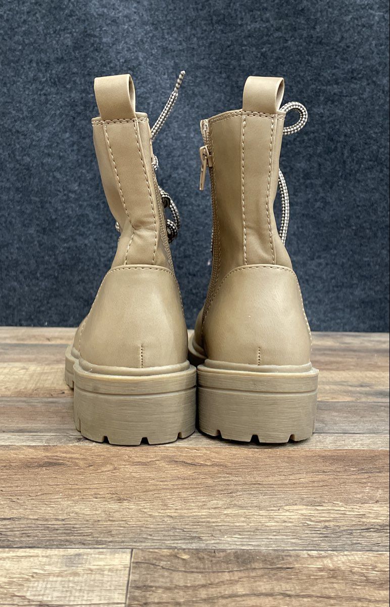 Soda Tan Women's Lace-up Side-Zip Lug Sole Combat Boots Size 8.5