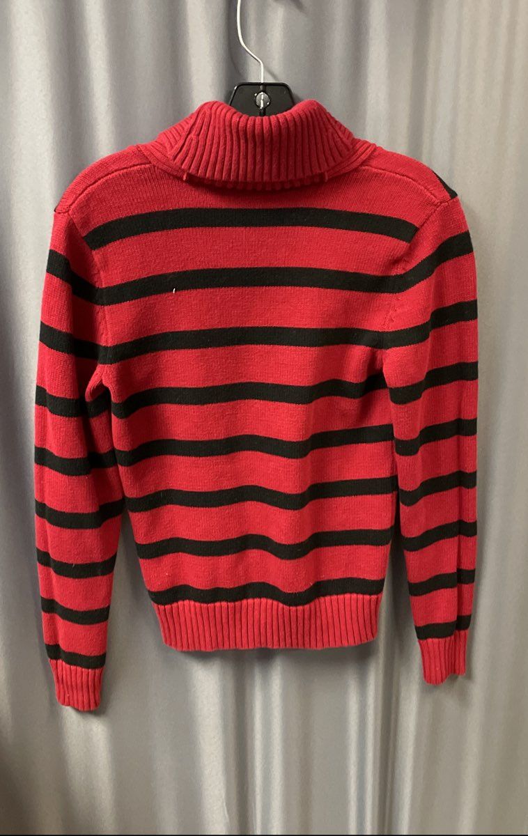 Lauren Ralph Lauren Women's Red Black Striped Shawl Collar Toggle Sweater Sz XS