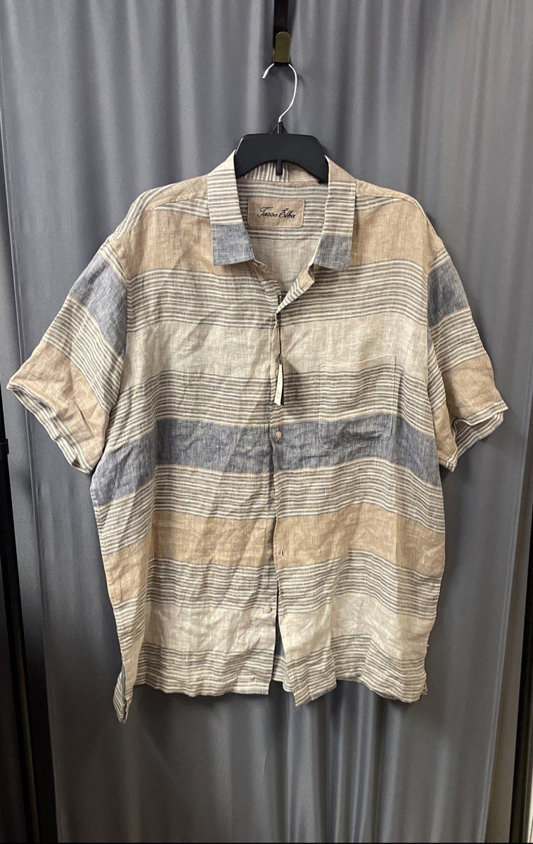 Tasso Elba Island Men's Multicolor Striped 100% Linen Short Sleeve Shirt NWT XXL