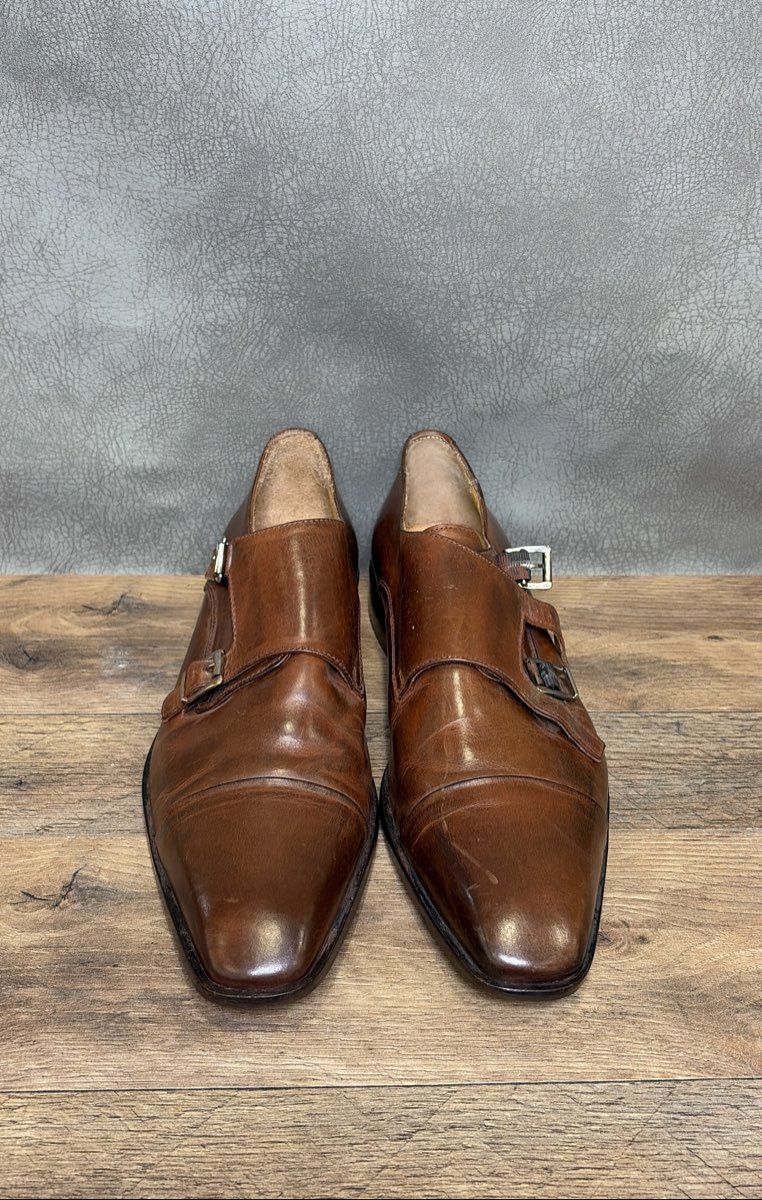 Mercanti Fiorentini Double Monk Strap Cap Toe Brown Leather Dress Shoes Size 9.5