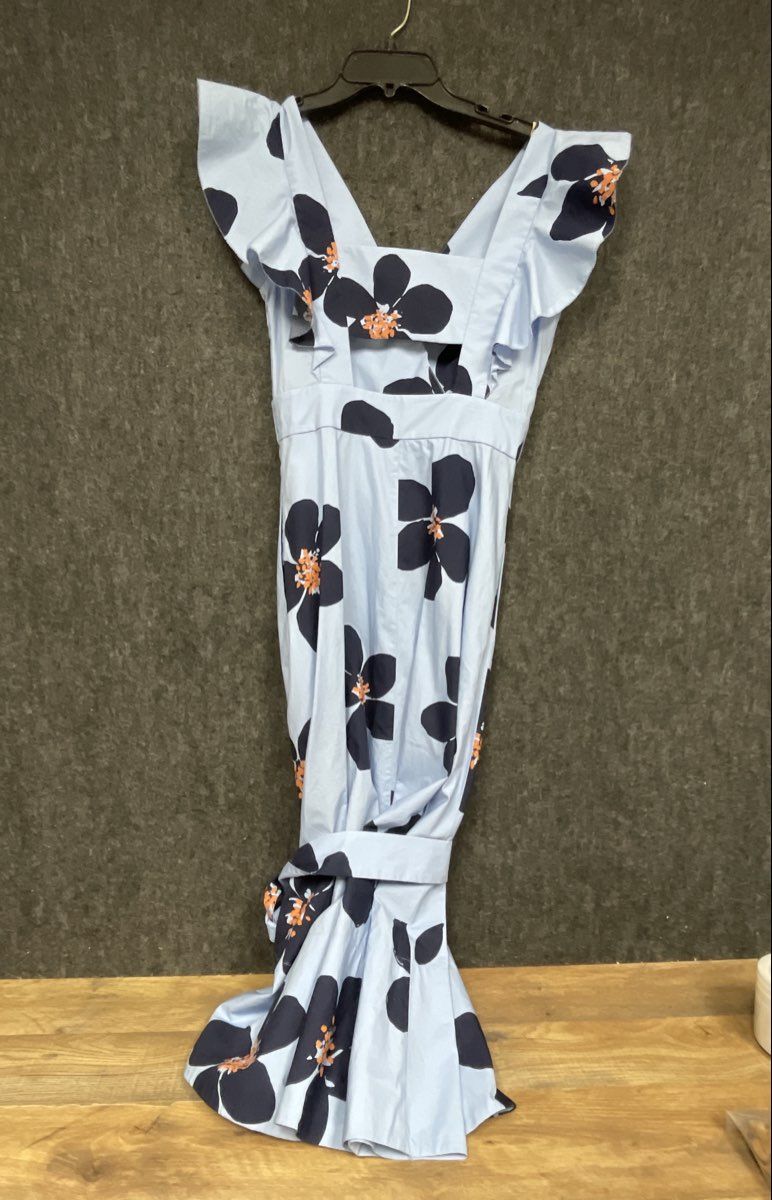 Kate Spade New York Women's Blue Poppy Print Flutter Sleeve Midi Dress Size 2