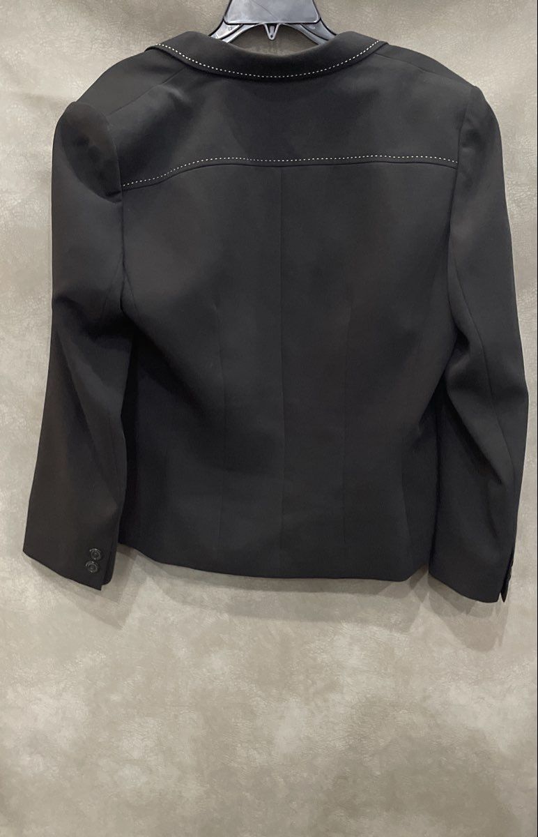 Tahari Arthur S. Levine Women's Black Contrast Pick Stitch Cropped Blazer Jacket
