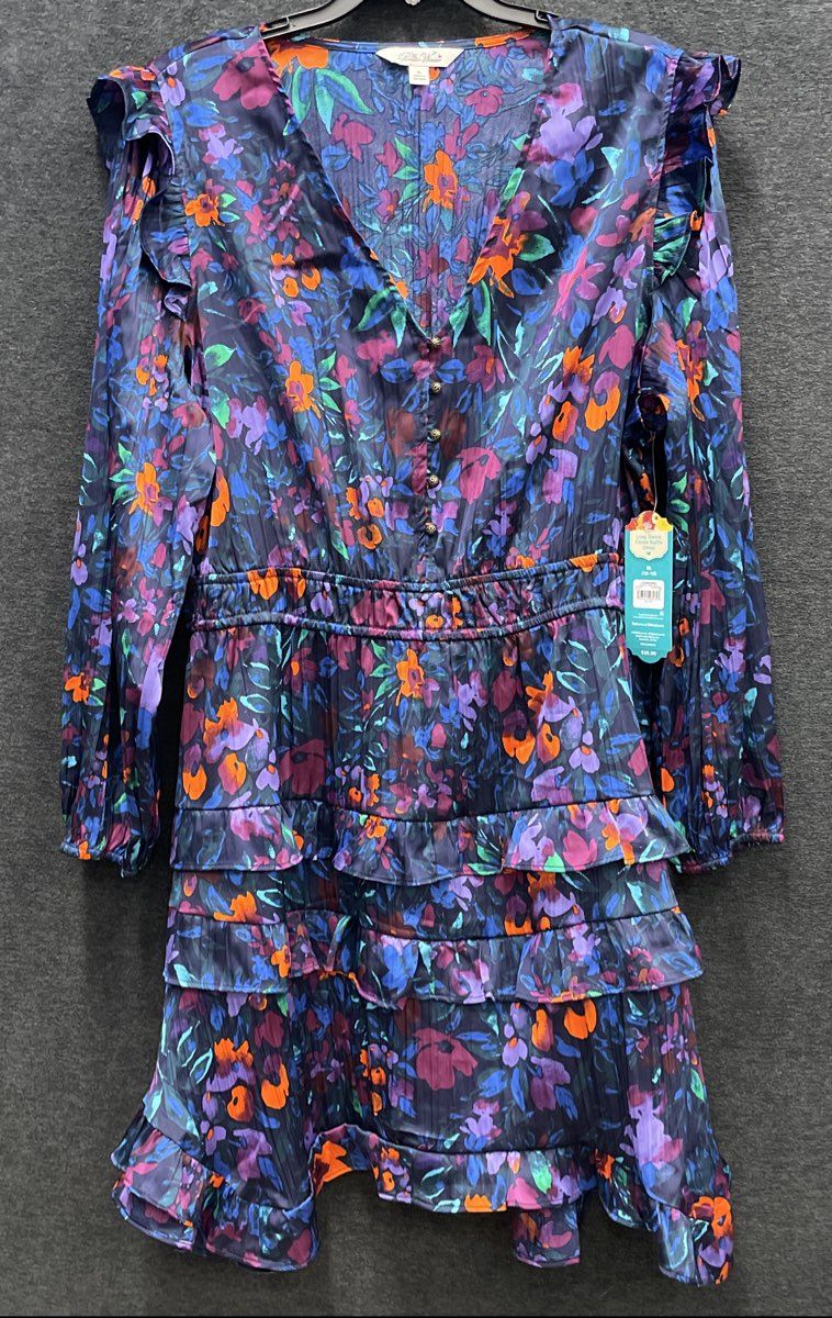 The Pioneer Woman Women's Long Sleeve Tiered Ruffle Dress Electric Floral XL NWT