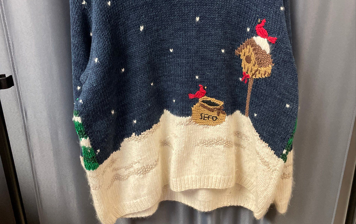 Croft & Barrow Winter Snowman Cardinal Hand Knit Angora Blend Sweater Sz L