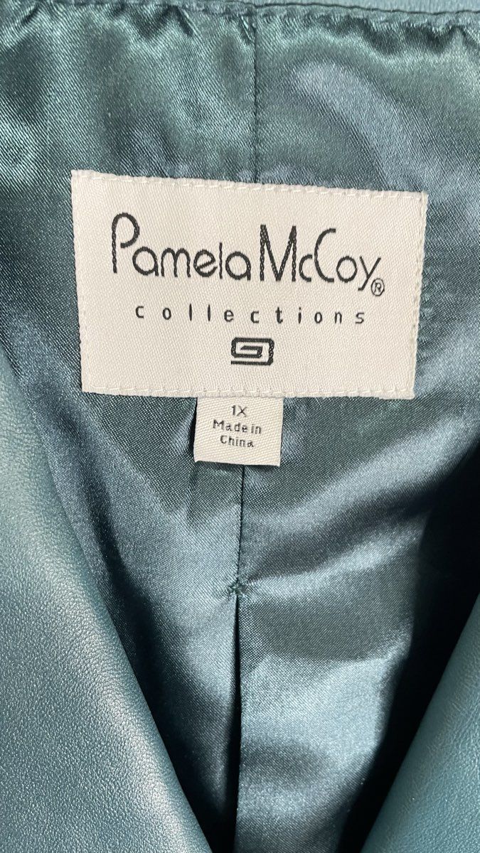 Pamela McCoy Women's Teal Genuine Leather Jacket Toggle Whipstitch Sz 1X