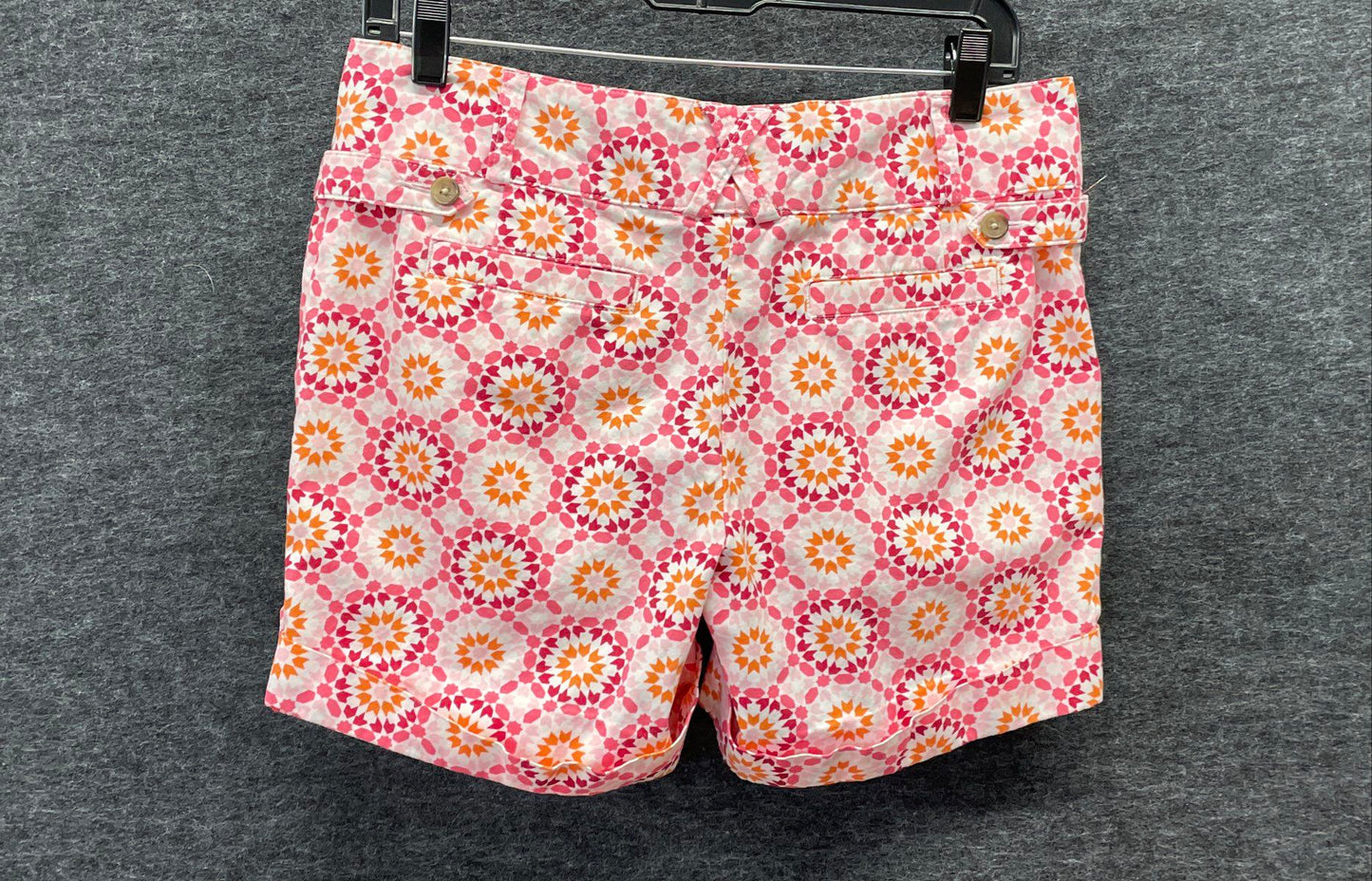 Land's End Women's Shorts Pink Orange Geometric Medallion Cotton Cuffed Size 6