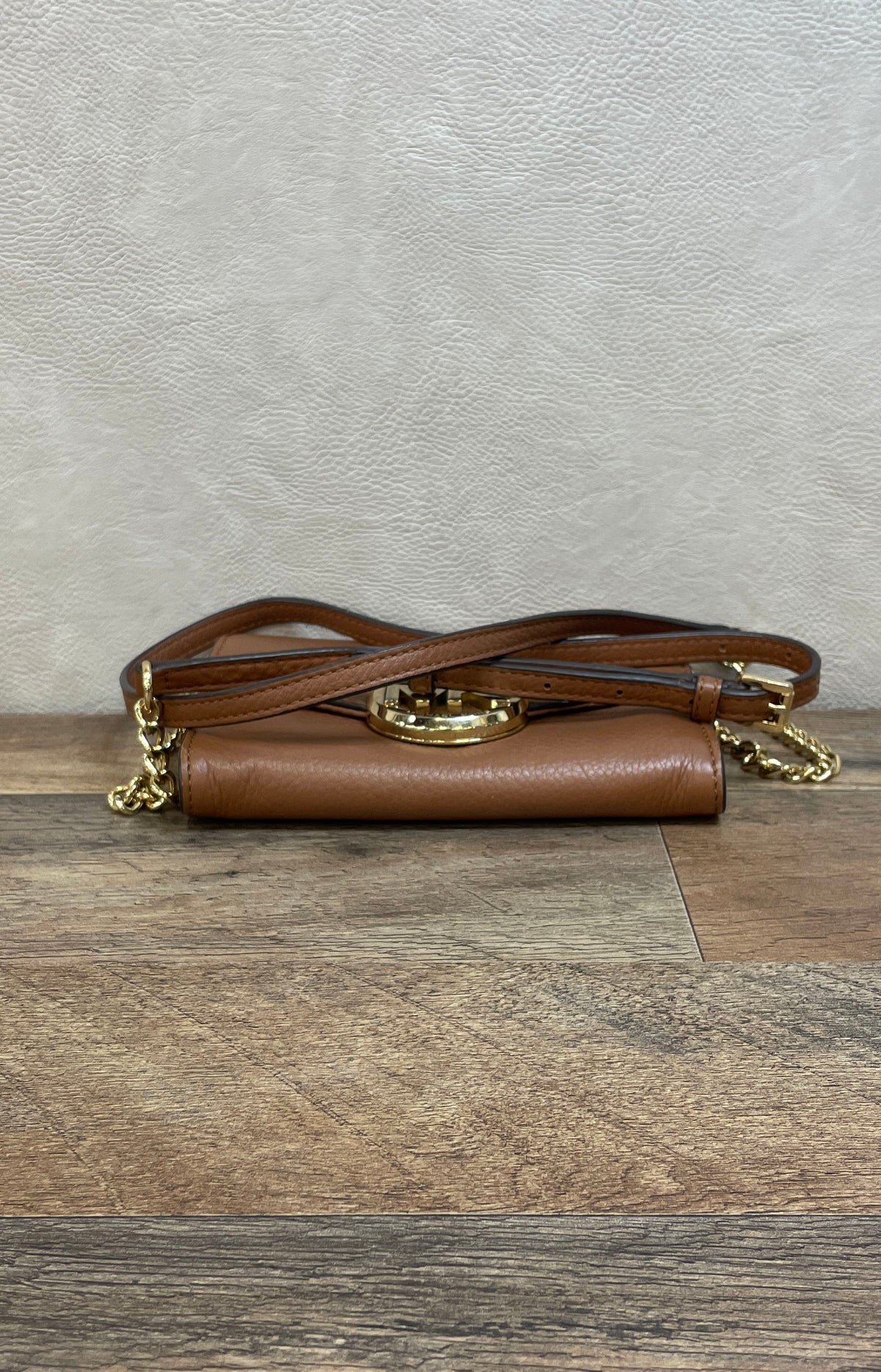 Michael Kors Brown Pebbled Leather Fulton Crossbody Bag Gold Hardware
