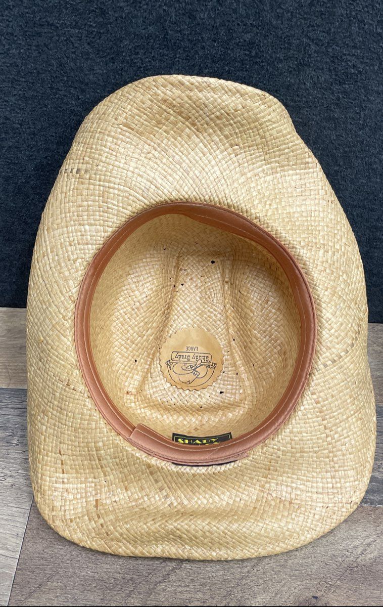 Shady Brady Western Straw Cowboy Hat Natural Tan Feather Band Size L