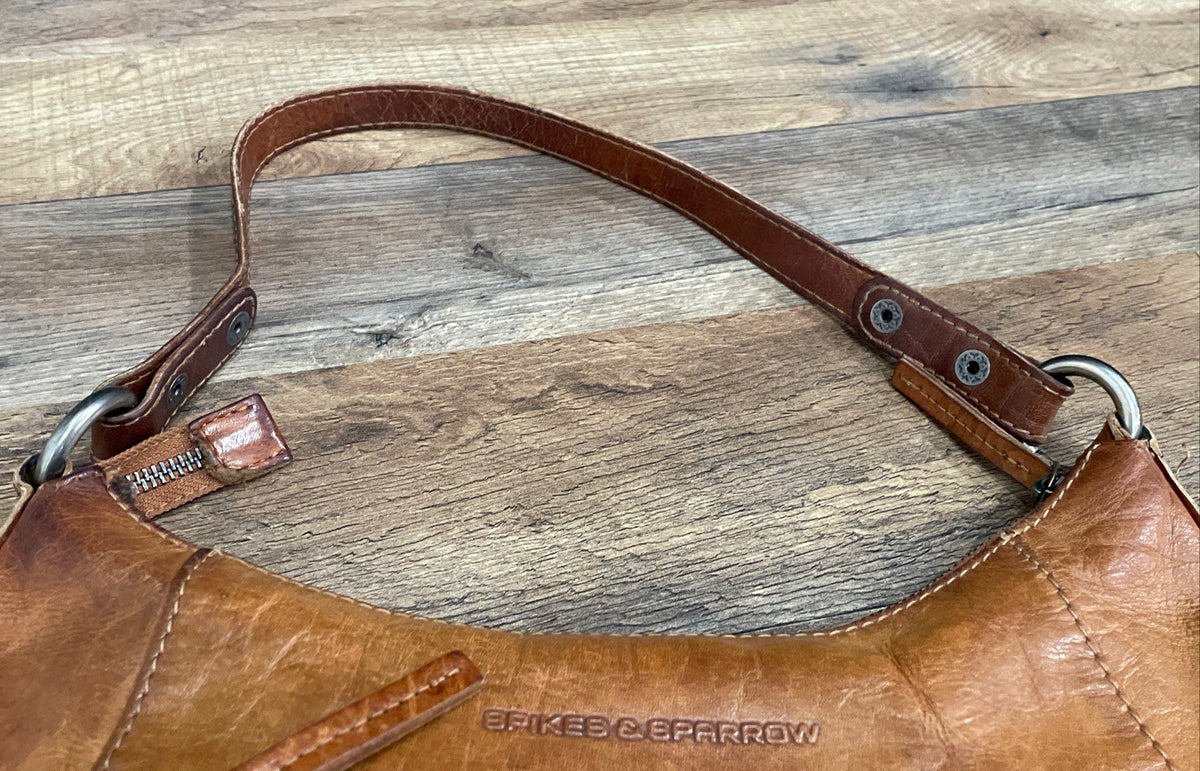 Spikes & Sparrow Brown Leather Hobo Shoulder Bag Handbag Silver Hardware