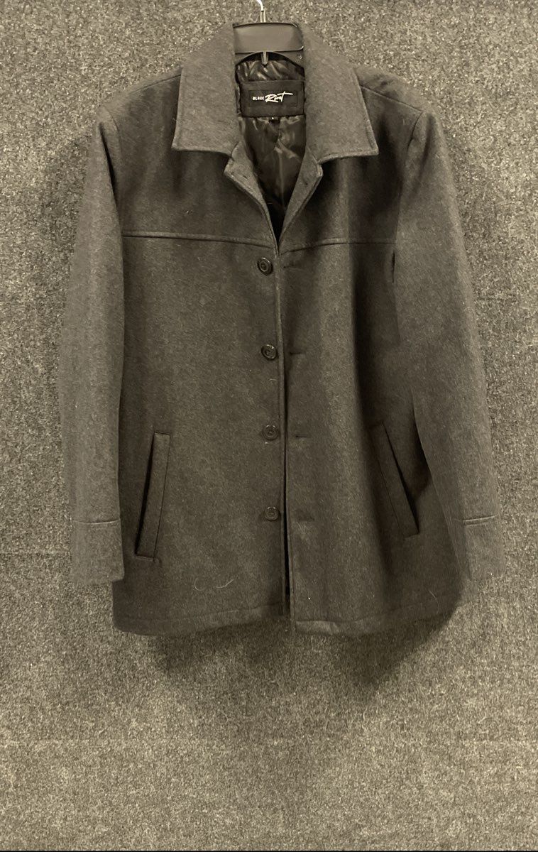 Black Rivet Men's Charcoal Gray Wool Blend Quilted Insulated Car Coat Sz L