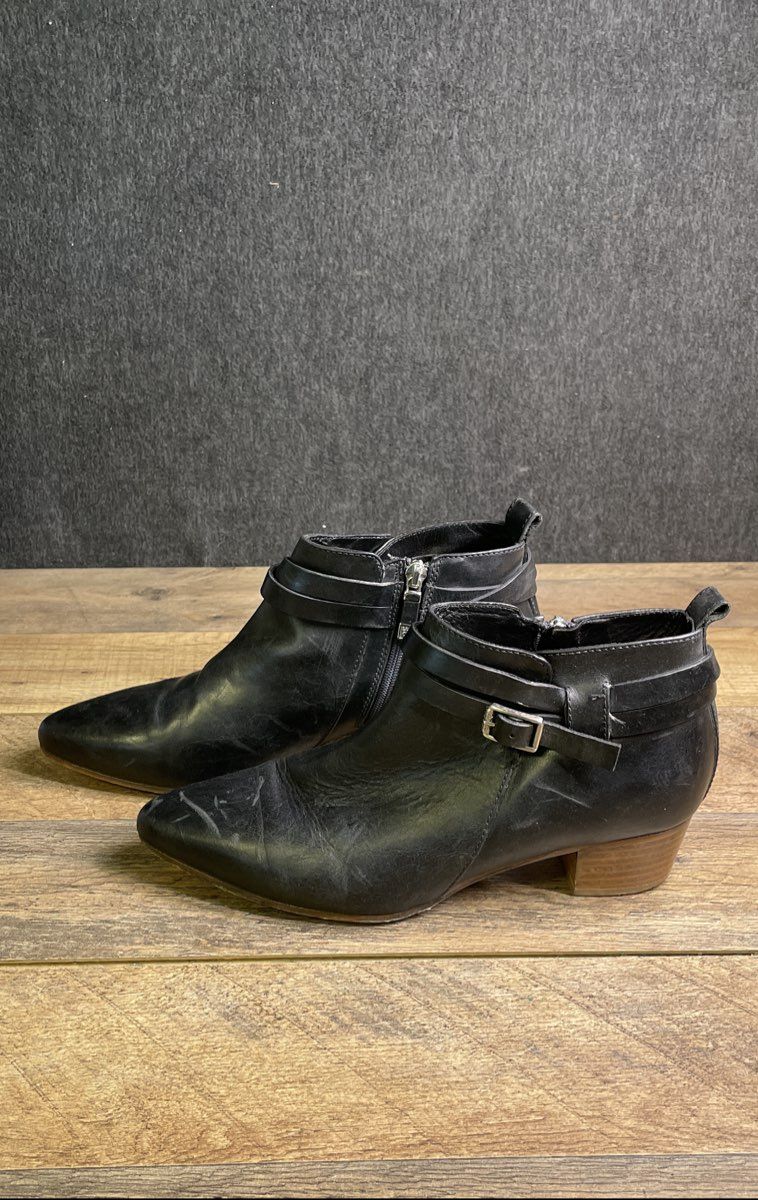 Alberto Fermani Black Leather Buckle Strap Side Zip Ankle Boots Size 38