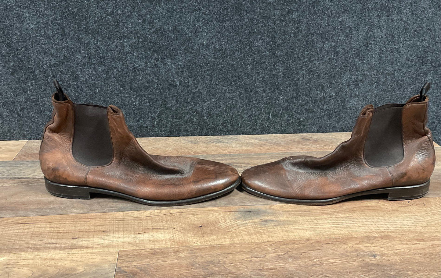 M.Gemi Brown Tumbled Leather Chelsea Boots Made in Italy Men's Size 45 US 12
