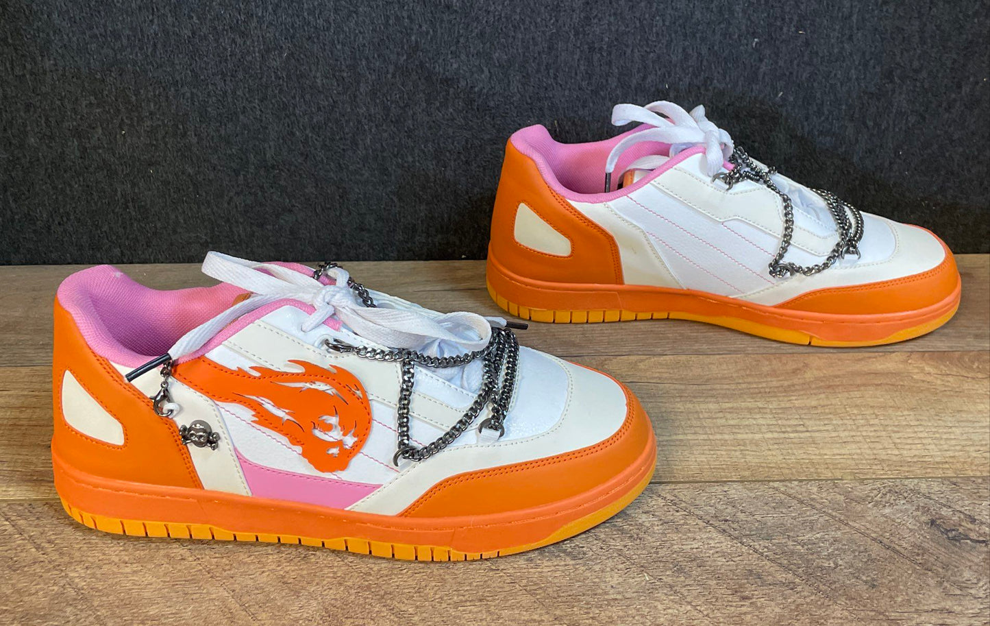 Brand X White Orange Pink Flame Graphic Chain Lifestyle Sneakers Size 8