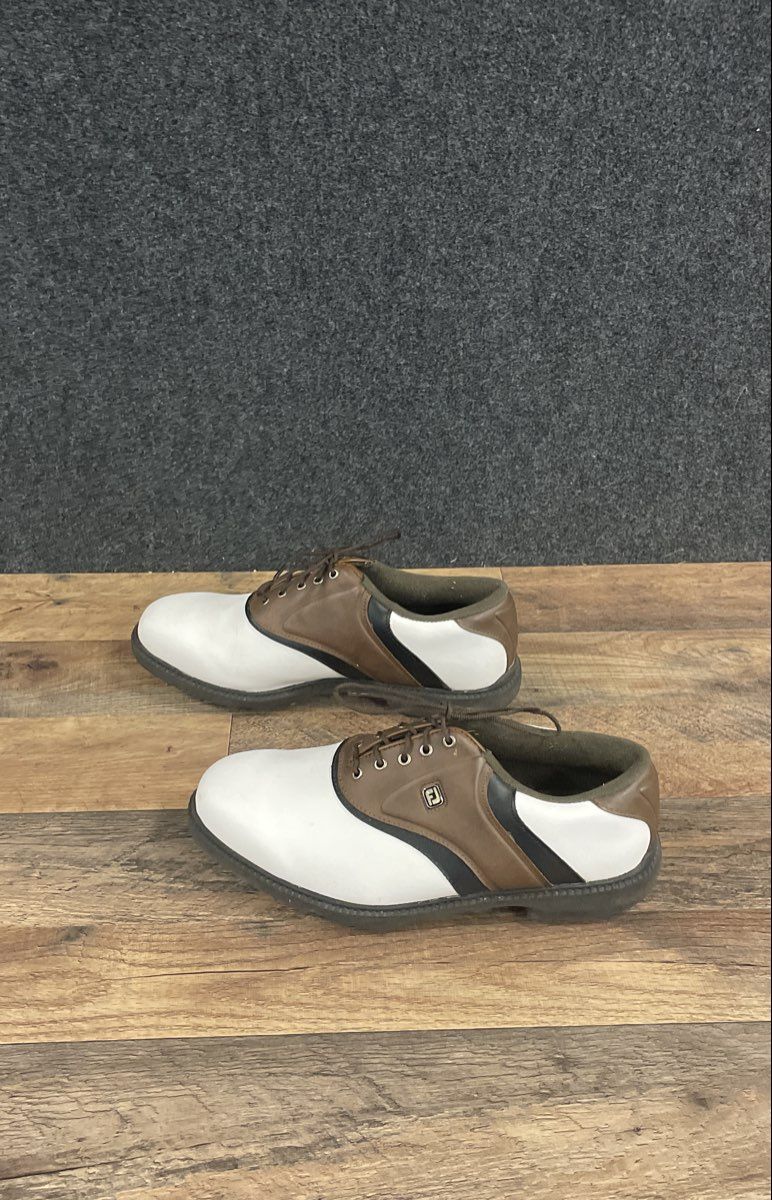 FootJoy GreenJoys White Brown Black Spiked Golf Shoes Men's Size 8.5 Wide