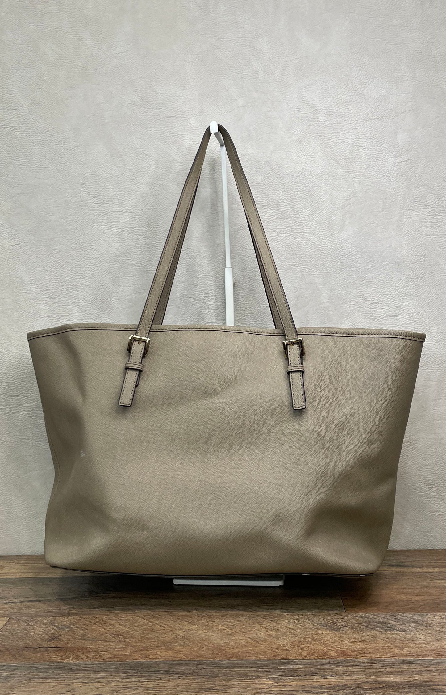 Michael Kors Grey Saffiano Leather Voyager Tote Shoulder Bag Gold Hardware