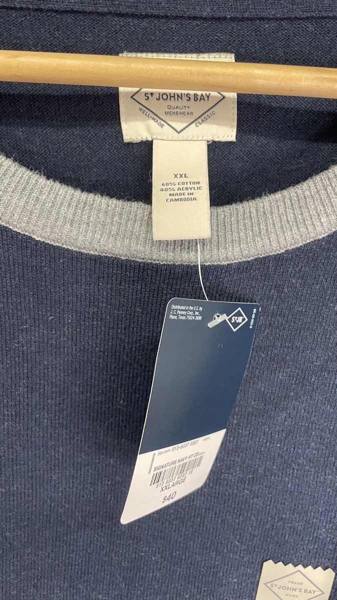 St. John's Bay Men's Raglan Sweater Navy Blue Gray Crewneck NWT Sz XXL