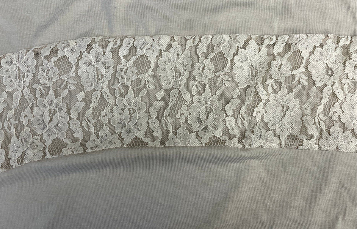 August Silk Women's Ash Blonde Floral Lace Panel Short Sleeve Top Size M NWT